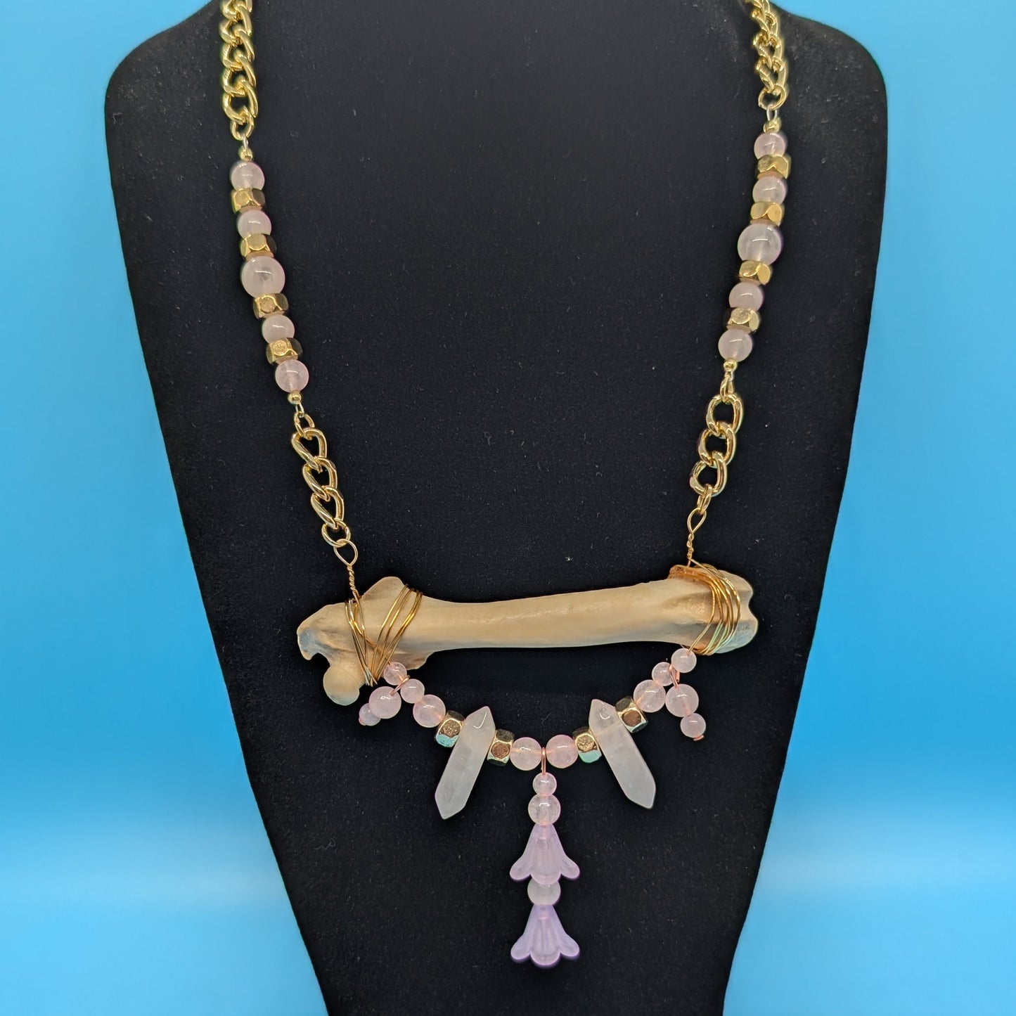 Rose Quartz Rabbit Bone Necklace