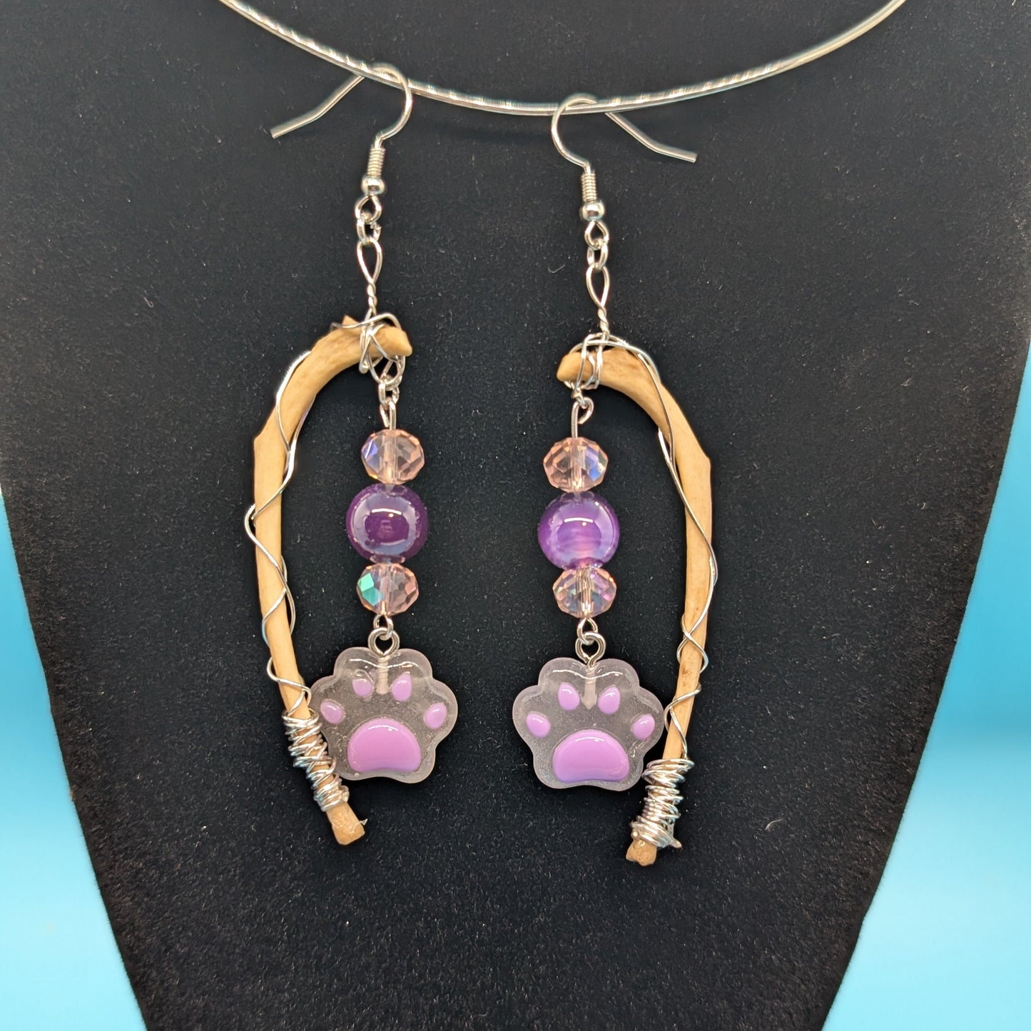 Paw Print Cat Bone Earrings