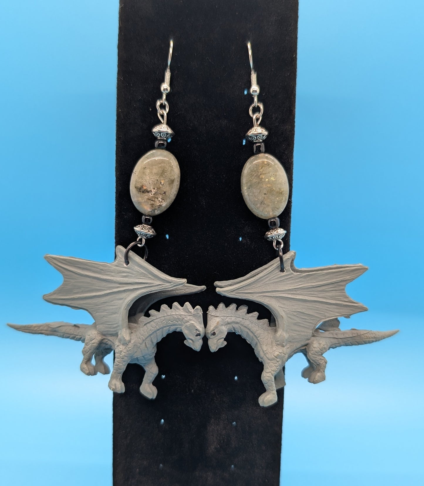 Labradorite Grey Dragon Earrings