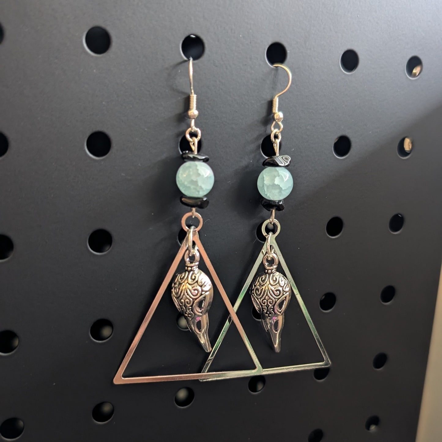 Triangle Bird Skull Earrings
